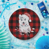 クリスマスハスキーオンバッファロープレイド紙プレート ペーパープレート (パーティー)