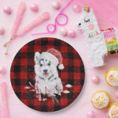 クリスマスハスキーオンバッファロープレイド紙プレート ペーパープレート (パーティー)