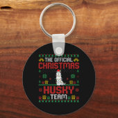 クリスマスハスキーチーム – サンタ帽子Xmaを着たハスキー キーホルダー (正面)