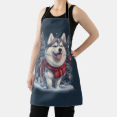 クリスマスハスキードッグ魔法クリスマスホリデースピリット エプロン (インサイチュ)