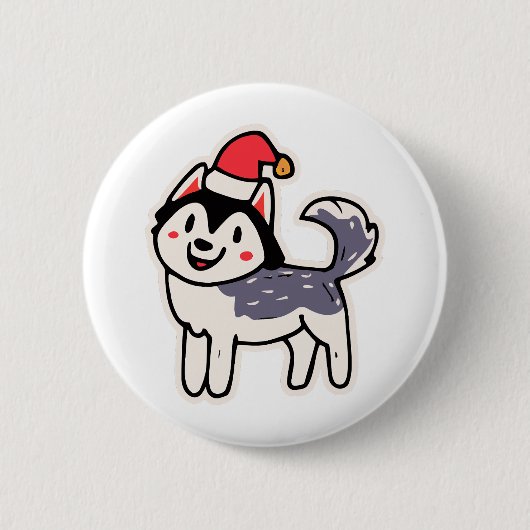 クリスマスハスキー犬の恋人マラミート 缶バッジ (正面)