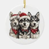 クリスマスハスキー犬 セラミックオーナメント (正面)