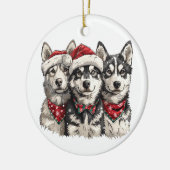 クリスマスハスキー犬 セラミックオーナメント (左)