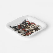 クリスマスハスキー犬 ペーパープレート (傾斜あり)