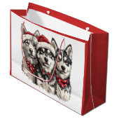 クリスマスハスキー犬 ラージペーパーバッグ (正面アングル)