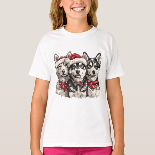 クリスマスハスキー犬 Tシャツ (正面)
