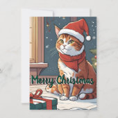 クリスマスハットかわいい動物ペットとオレンジの猫 シーズンカード (正面)