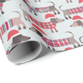 クリスマスハットとニットのダックスフントのソーセージ犬 ラッピングペーパー (ロールコーナー)