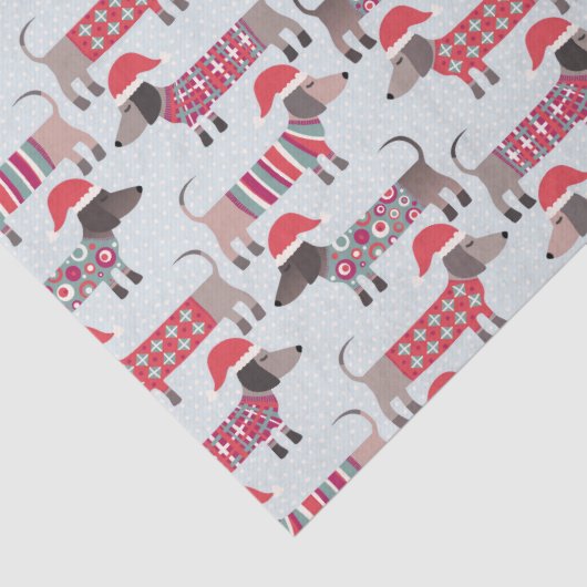 クリスマスハットとニットのダックスフントのソーセージ犬 薄葉紙 (詳細)