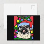 クリスマスハットとパグのクリスマスパグ ポストカード (正面/裏面)