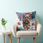 クリスマスハットと雪のヨークシャー・テリア クッション (椅子)