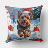 クリスマスハットと雪のヨークシャー・テリア クッション (裏面)