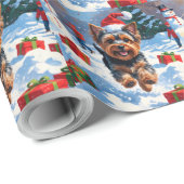 クリスマスハットと雪のヨークシャー・テリア ラッピングペーパー (ロールコーナー)