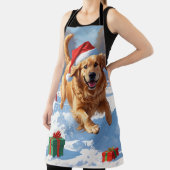 クリスマスハットと雪の中のゴールデンレトリバー エプロン (インサイチュ)