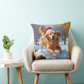 クリスマスハットと雪の中のゴールデンレトリバー クッション (椅子)