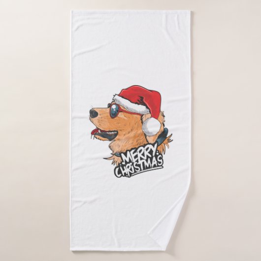クリスマスハットにかわいい犬 バスタオル (バスタオル)