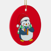 クリスマスハットにギフトを入れたペンギン セラミックオーナメント (右)