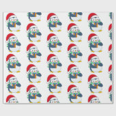 クリスマスハットにギフトを入れたペンギン ラッピングペーパー (フラット)