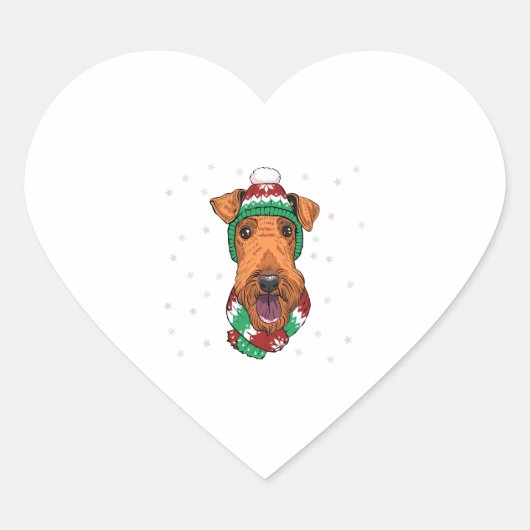 クリスマスハットのアイレデール・テリア ハートシール (正面)