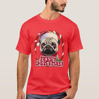クリスマスハットのプグChristmas depression friend Tシャツ