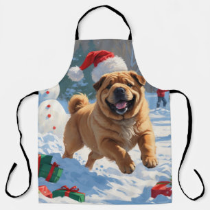 クリスマスハットをかぶったシャーペイの雪遊び エプロン
