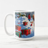 クリスマスハットをかぶって雪の中を走るコッカプー コーヒーマグカップ (左)