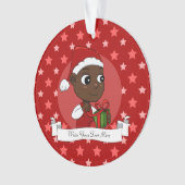 クリスマスハットを付けたかわいいアフリカ系アメリカ人ベビー オーナメント (正面)