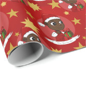 クリスマスハットを付けたかわいいアフリカ系アメリカ人ベビー ラッピングペーパー (ロールコーナー)