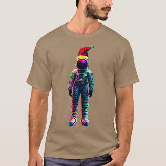 クリスマスハットを持つ宇宙飛行士 Tシャツ