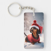 クリスマスハットを添えた可愛いダシュント キーホルダー (正面)