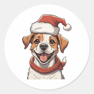 クリスマスハットを着たかわいい子犬クラシックT-Shi ラウンドシール