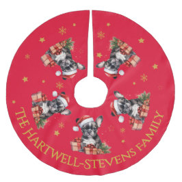 クリスマスハットを着たボストンテリア ブラッシュドポリエステルツリースカート