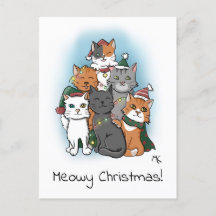 クリスマスハットを積み重ねた猫たち