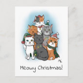 クリスマスハットを積み重ねた猫たち シーズンポストカード (正面)