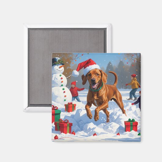 クリスマスハットを被ったヴィズラの雪中奔走 マグネット (正面/裏面)