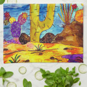 クリスマスハットキッチンタオルの中のサボテンのフクロウ キッチンタオル (折り畳み)