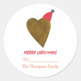クリスマスハットギフトホワイトとシックなゴールデンハート ラウンドシール