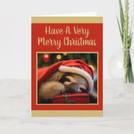 クリスマスハットクリスマスを着て眠る怠け者 カード