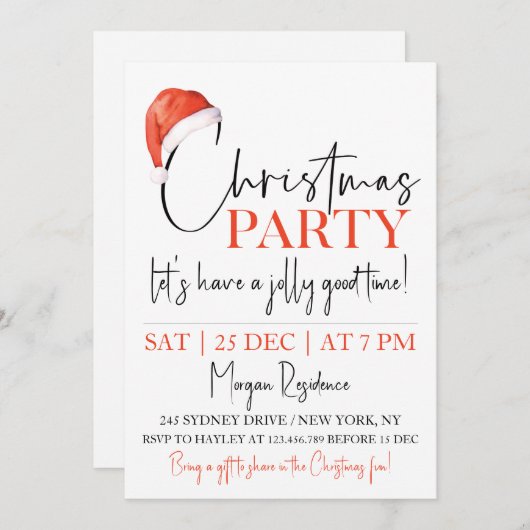 クリスマスハットパーティの招待状オフィスパーティー招待状 招待状 (正面/裏面)