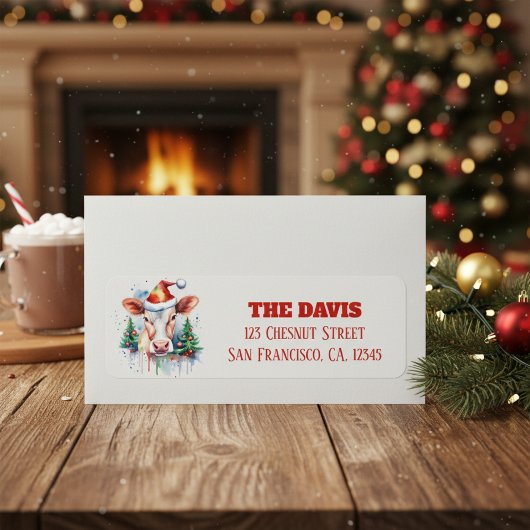 クリスマスハットフェスティバル牛 – 差出人住所 ラベル