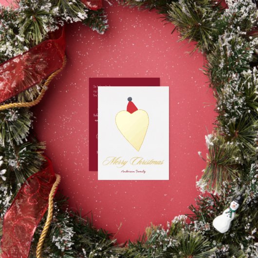 クリスマスハットホワイトと素敵なゴールデンハート 箔シーズンポストカード (インサイチュ)