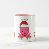 クリスマスハットマンガを着た可愛いハッピータコ ツートーンマグカップ (中央)