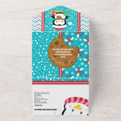 クリスマスハットレシピカードを着たかわいいペンギン オールインワン招待状 (外側)