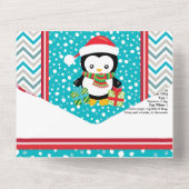 クリスマスハットレシピカードを着たかわいいペンギン オールインワン招待状 (裏面)
