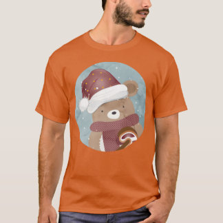 クリスマスハットレトロでクリスマスを迎えるかわいいクマ Tシャツ