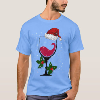 クリスマスハットワイングラス陽気なクリスマスの友人 Tシャツ