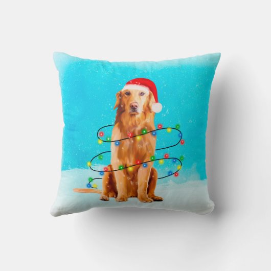 クリスマスハット付きゴールデンレトリエバー犬 クッション (裏面)