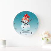 クリスマスハット付き可愛い小さな雪だるま ラウンド壁時計 (ホーム)