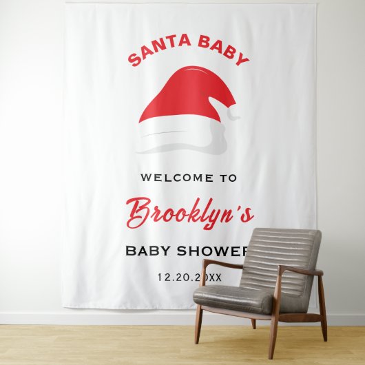 クリスマスハット冬サンタ赤ちゃんシャワー背景 タペストリー (インサイチュ)