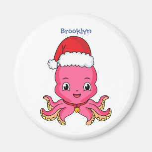 クリスマスハット漫画を着たかわいい幸せなタコ マグネット